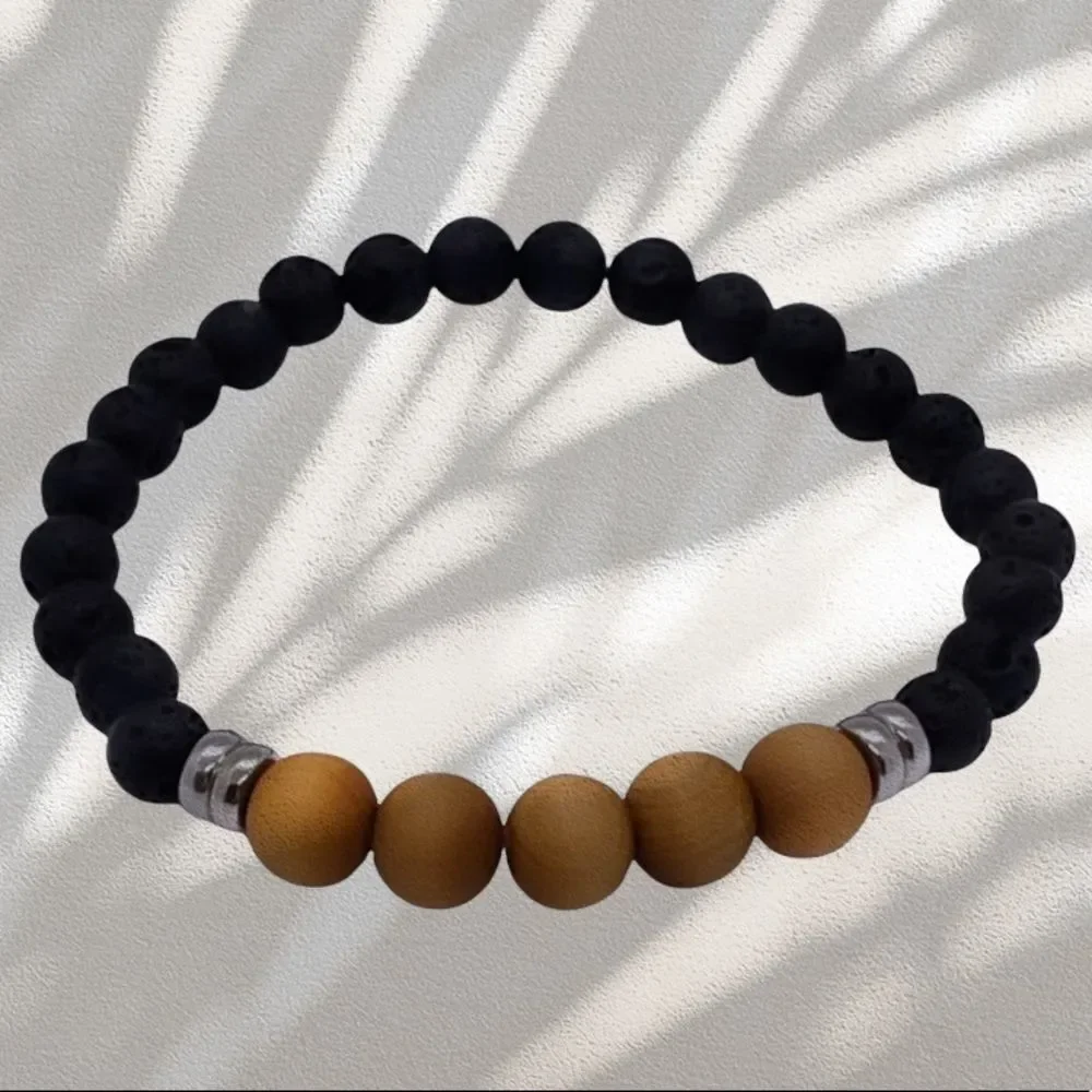 NWT Wool + Pepper Co. Mens Lava & Wood Bracelet